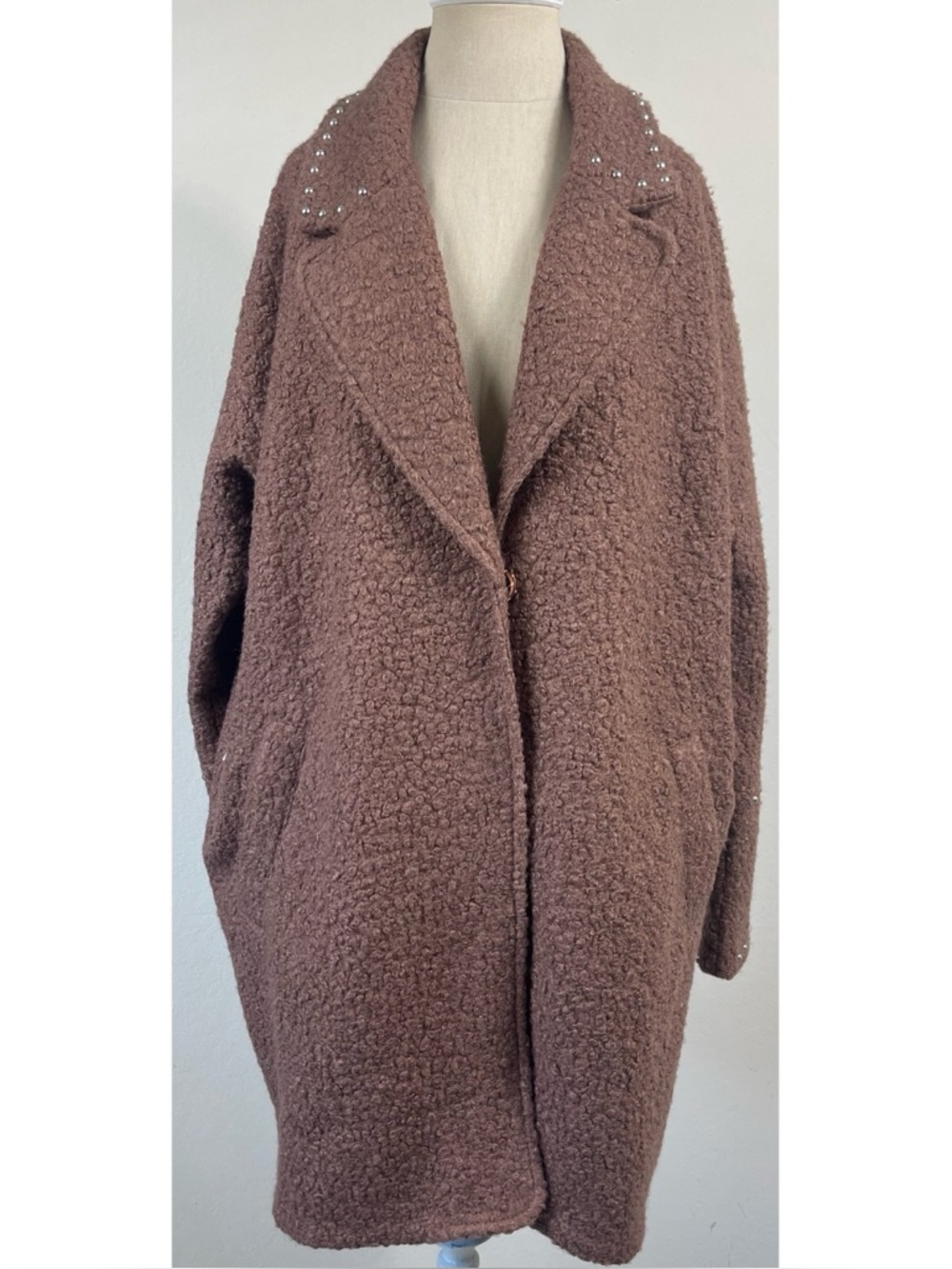Idyllwind Brown Stud Embellished Fuzzy Long Jacket